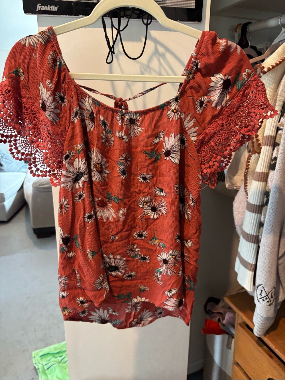 Women’s Floral Off-Shoulder Blouse in Rust